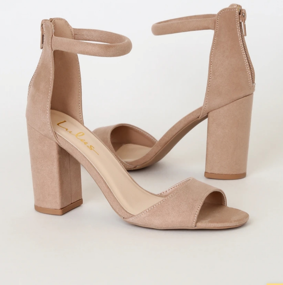 Taupe Faux Suede Ankle Strap Block Heels 7.5 Lulus